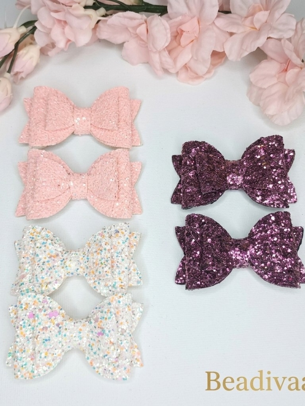 Glitter Bow Hair Clips Set for Girls- Pink, Purple, White Confetti🎀